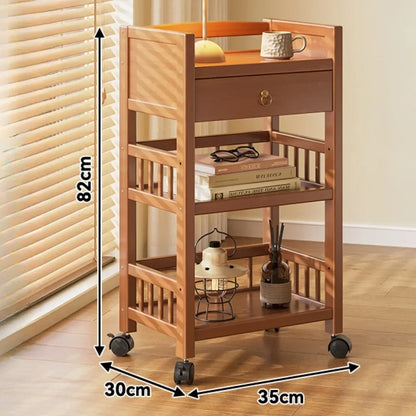 🪵 Wooden 3-Tier Storage Rack – Rolling Organizer for Kitchen & Living Room 🛋️🚚