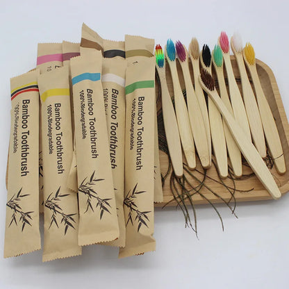 Bamboo Toothbrush Set – 100PCS Eco-Friendly Wooden Soft Brushes
