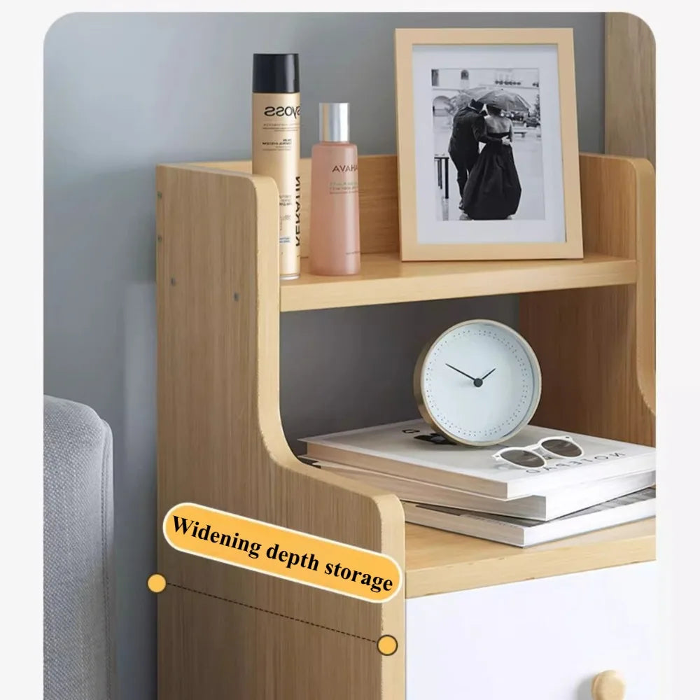 🛏️ Slim Wooden Bedside Table – 3-Drawer Modern Nightstand for Bedrooms 🌙