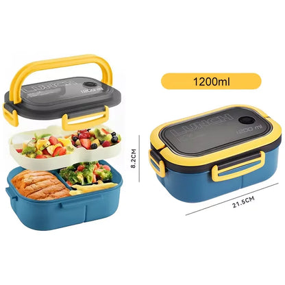 🍱 1300ML Bento Lunch Box – 4 Grid Leakproof Microwavable Set 🍱