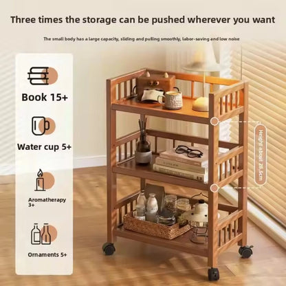 🪵 Wooden 3-Tier Storage Rack – Rolling Organizer for Kitchen & Living Room 🛋️🚚