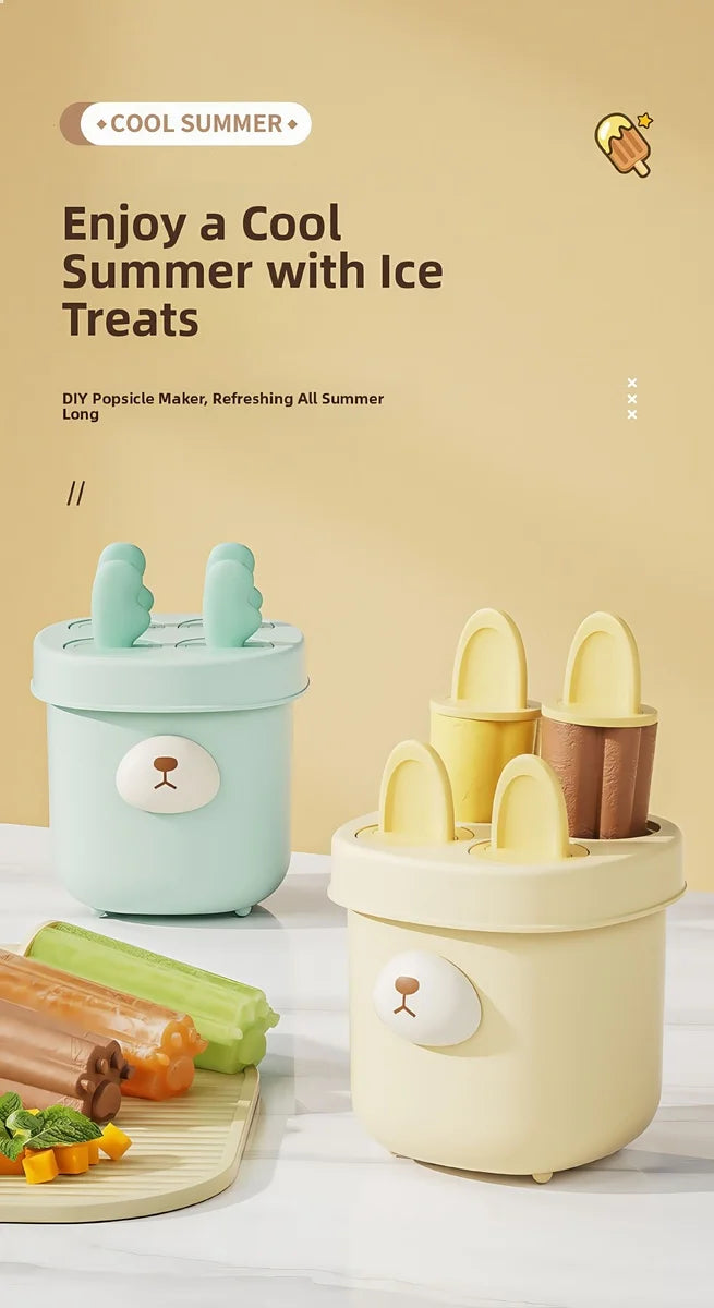 🍧 4-Grid Silicone Popsicle Molds – BPA-Free Reusable Ice Cream Maker for Kids & Adults 🍦