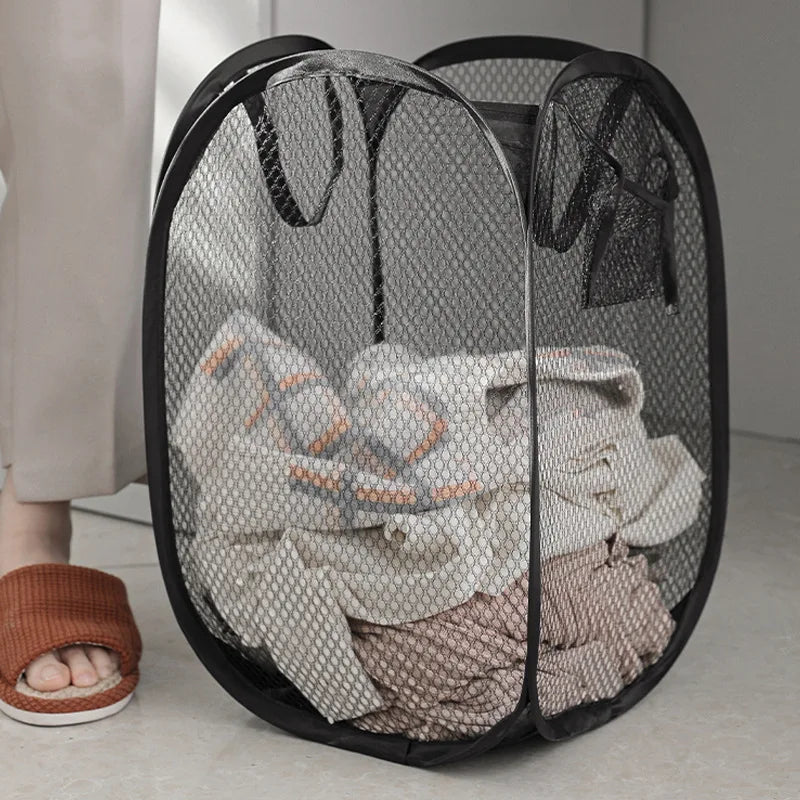 🧦 Foldable Mesh Laundry Basket – Pop-Up Dirty Clothes Hamper with Handles for Bathroom & Bedroom