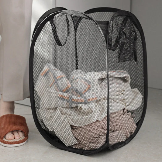🧦 Foldable Mesh Laundry Basket – Pop-Up Dirty Clothes Hamper with Handles for Bathroom & Bedroom