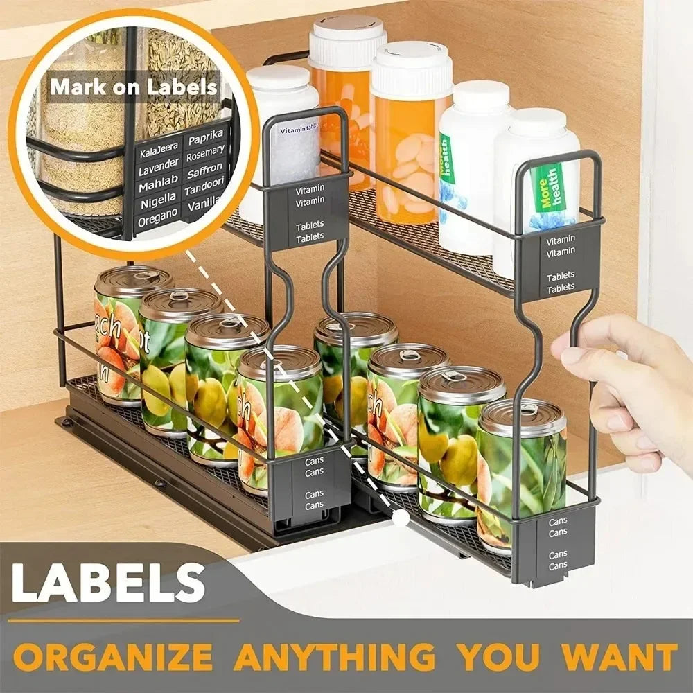 🧂 Sliding Spice Rack – Double Layer Seasoning Organizer for Kitchen Cabinets 🧺