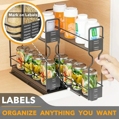 🧂 Sliding Spice Rack – Double Layer Seasoning Organizer for Kitchen Cabinets 🧺
