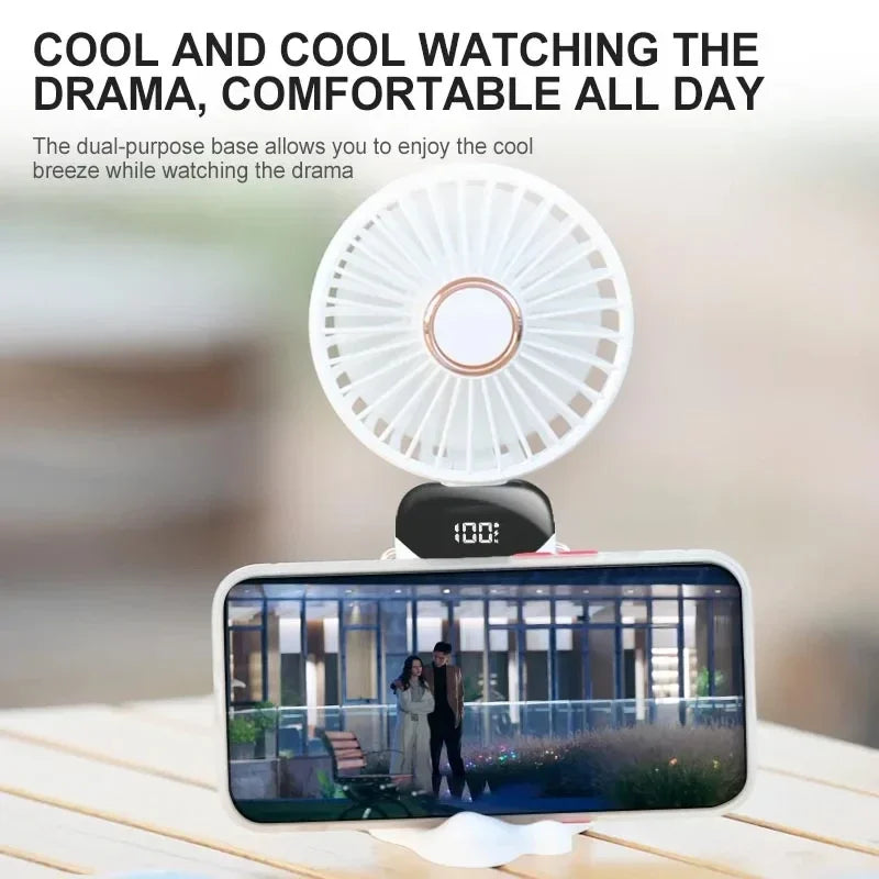 💨 Portable Mini Fan – Foldable Neck Hanging & 5 Speeds 💨