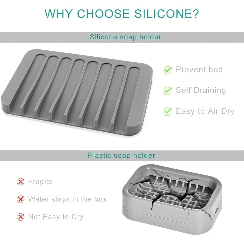 🧽 Silicone Soap Dish (1/2PCS) – Self-Draining, Anti-Slip, Modern Soap Saver for Bathroom & Kitchen