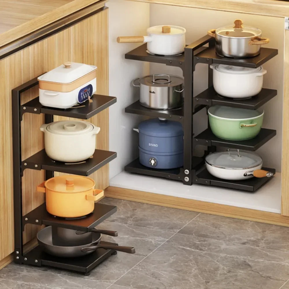 Adjustable Under Sink Pot Rack  Multi-Layer Storage Shelf  Rustproof Kitchen Organizer