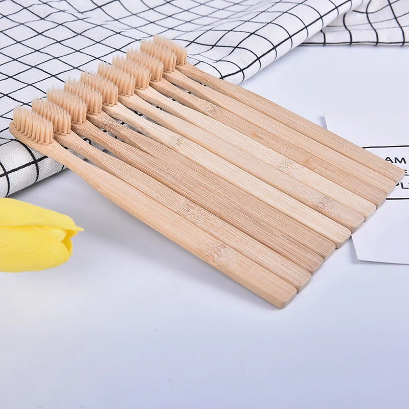✨Bamboo Charcoal Toothbrush – 10Pcs Eco-Friendly Wooden Set