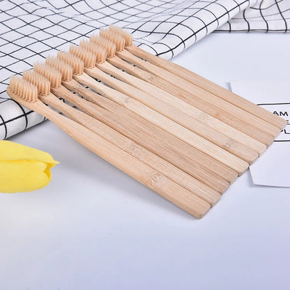 ✨Bamboo Charcoal Toothbrush – 10Pcs Eco-Friendly Wooden Set