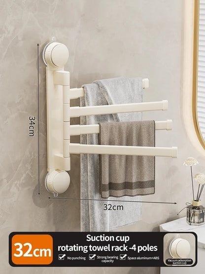 🚫🔩 No-Drill Rotating Suction Towel Rack – Foldable Double Bars 🚿