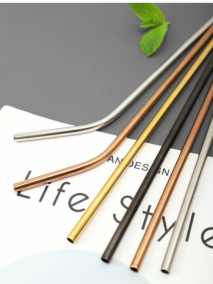 🥤 Stainless Steel Straws – Reusable Colorful Set with Brush 🥤