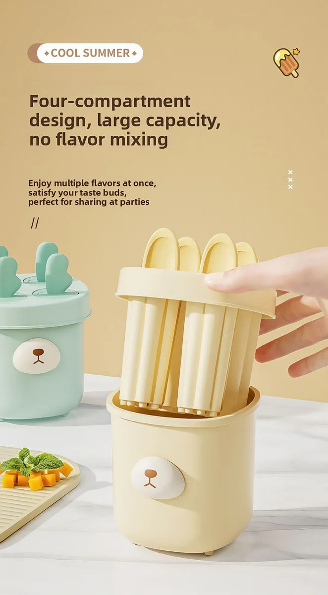 🍧 4-Grid Silicone Popsicle Molds – BPA-Free Reusable Ice Cream Maker for Kids & Adults 🍦