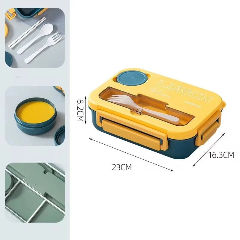 🍱 1300ML Bento Lunch Box – 4 Grid Leakproof Microwavable Set 🍱