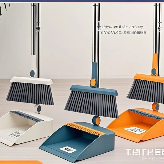 Magnetic broom and dustpan set with foldable design, built-in comb, and durable construction