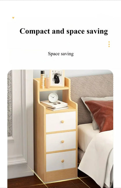 🛏️ Slim Wooden Bedside Table – 3-Drawer Modern Nightstand for Bedrooms 🌙