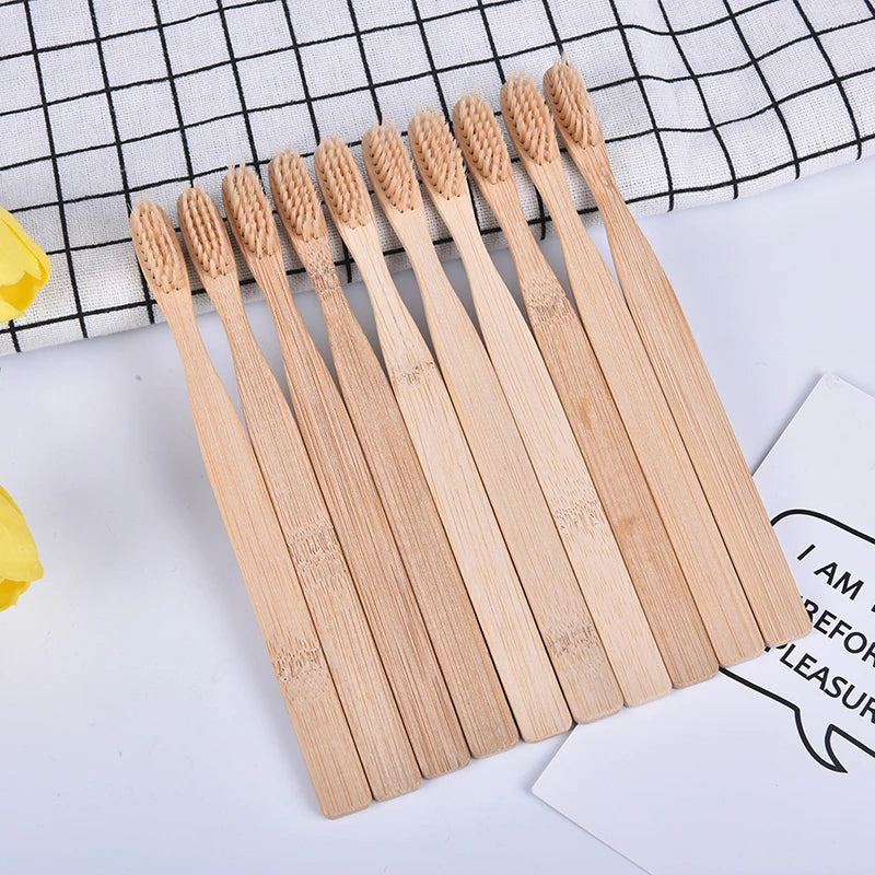 ✨Bamboo Charcoal Toothbrush – 10Pcs Eco-Friendly Wooden Set