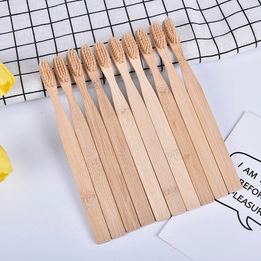 ✨Bamboo Charcoal Toothbrush – 10Pcs Eco-Friendly Wooden Set