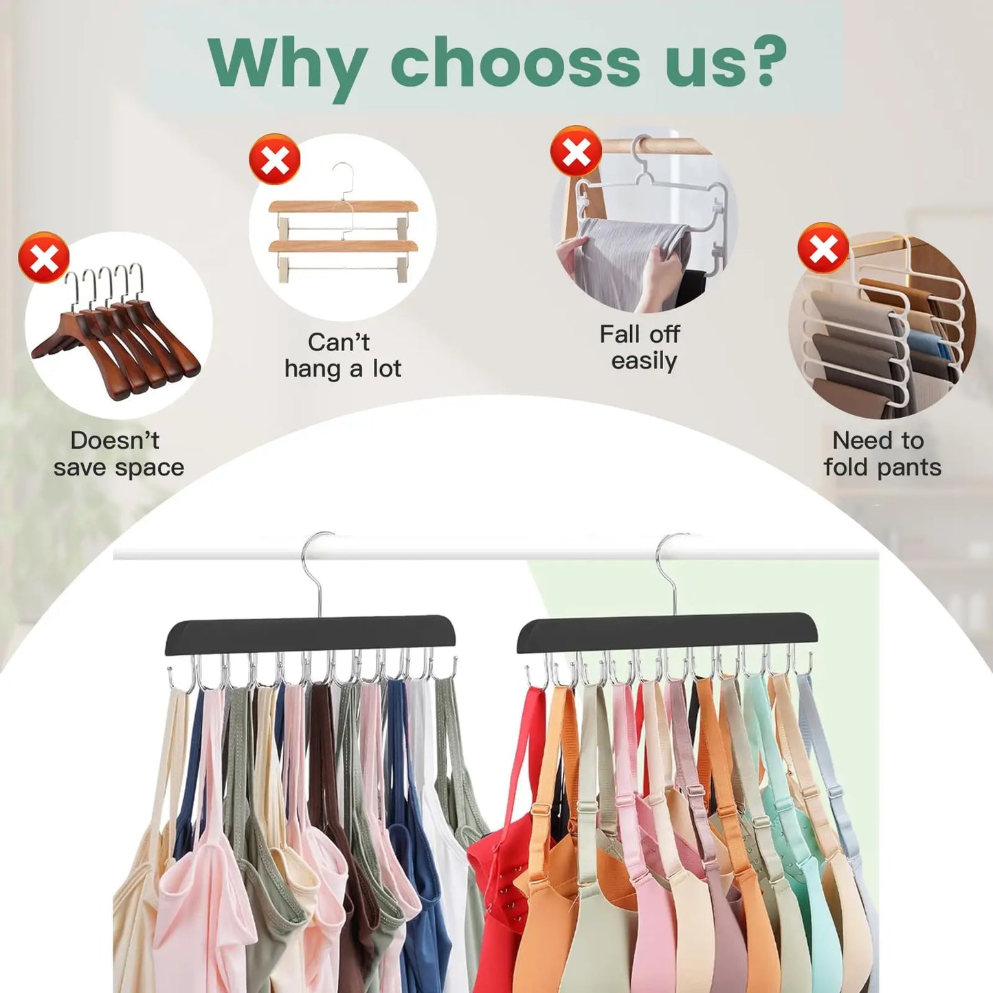 👚 Wooden Hanger with 20 Foldable Hooks – Space-Saving Belt & Accessory Organizer