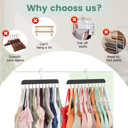 👚 Wooden Hanger with 20 Foldable Hooks – Space-Saving Belt & Accessory Organizer