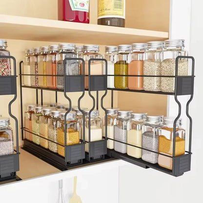 🧂 Sliding Spice Rack – Double Layer Seasoning Organizer for Kitchen Cabinets 🧺