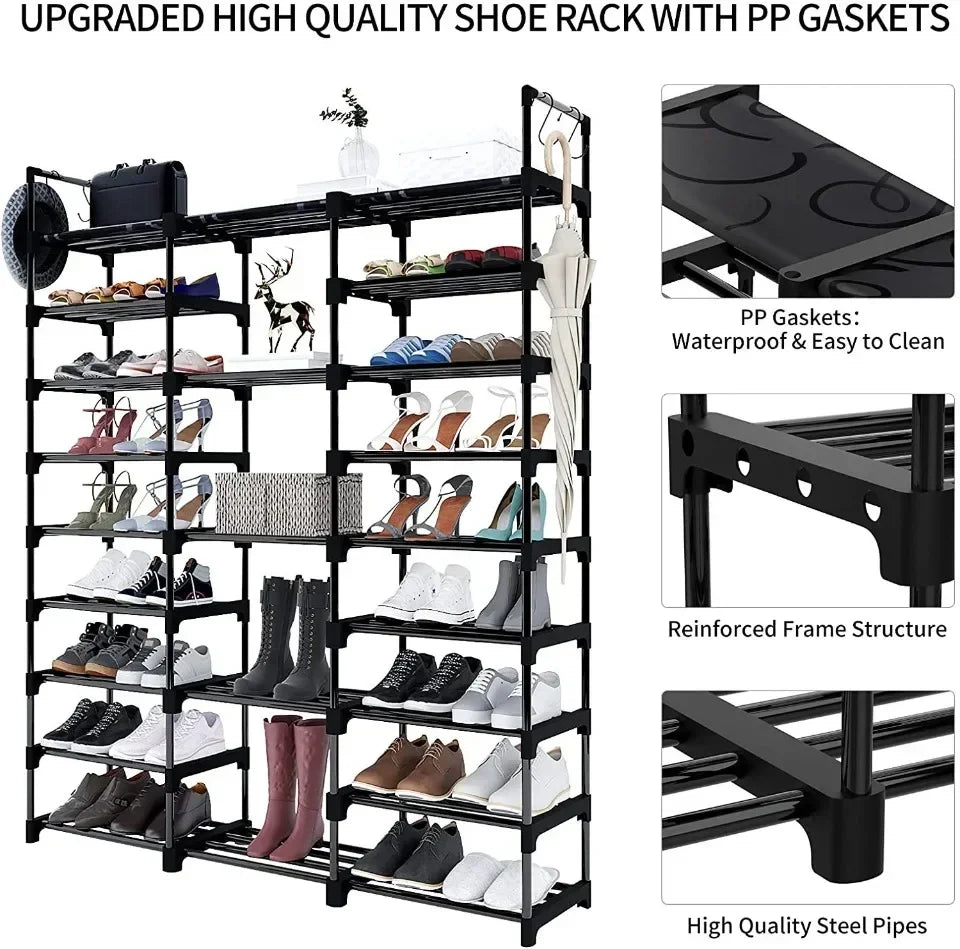 👟 Multi-Layer Shoe Rack with Hooks – Large Capacity, Modular & Detachable Design