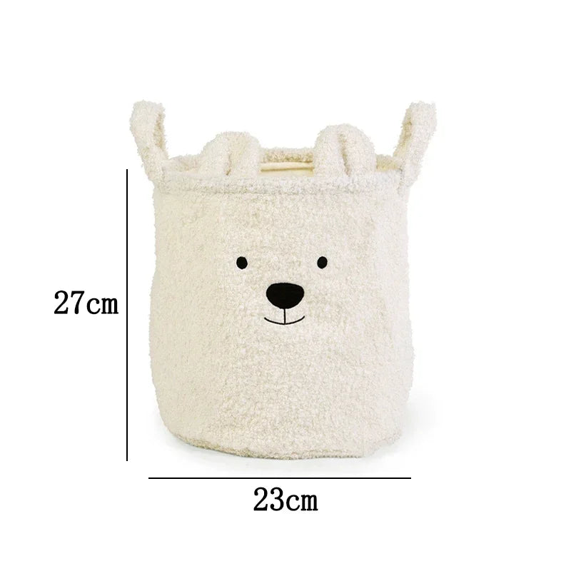 🐻 Cute Bear Canvas Storage Basket – Soft Lambswool Organizer 🐻