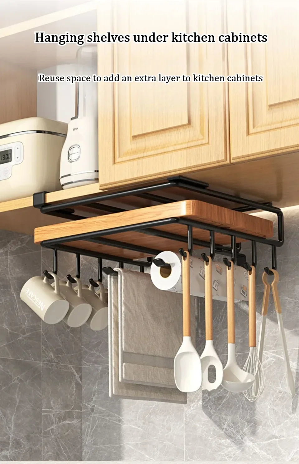 🧻 Kitchen Hanging Rack 🥄 Paper Towel + Pot Lid + Cutting Board Shelf 🧺