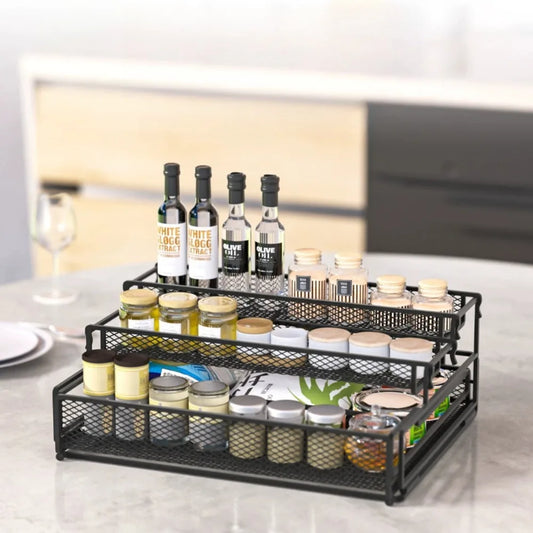 3-Tier Foldable Kitchen Storage Rack – Sleek Black Organizer