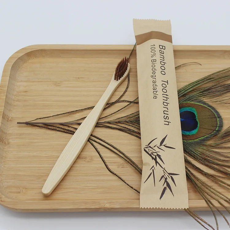 Bamboo Toothbrush Set – 100PCS Eco-Friendly Wooden Soft Brushes