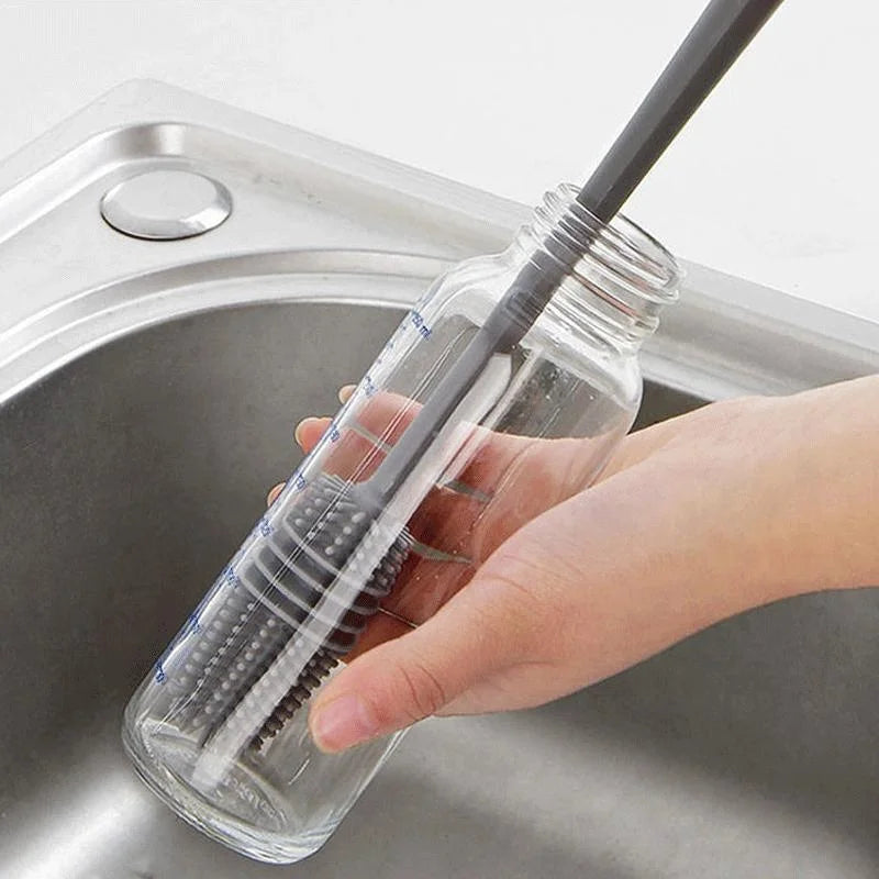 Silicone bottle brush with long handle for cleaning cups, glasses, and bottles safely

