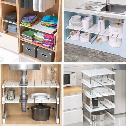 Stackable Telescopic Storage Rack – Closet & Sink Organizer