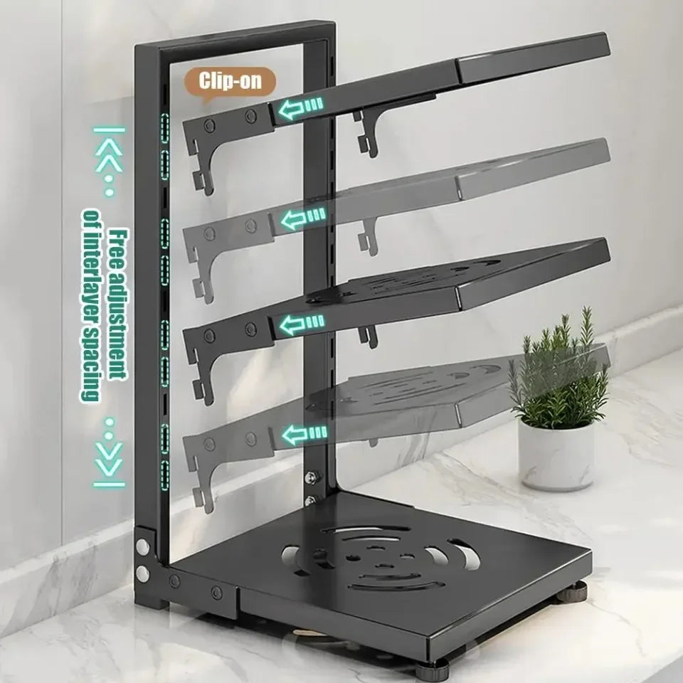 Adjustable Under Sink Pot Rack  Multi-Layer Storage Shelf  Rustproof Kitchen Organizer