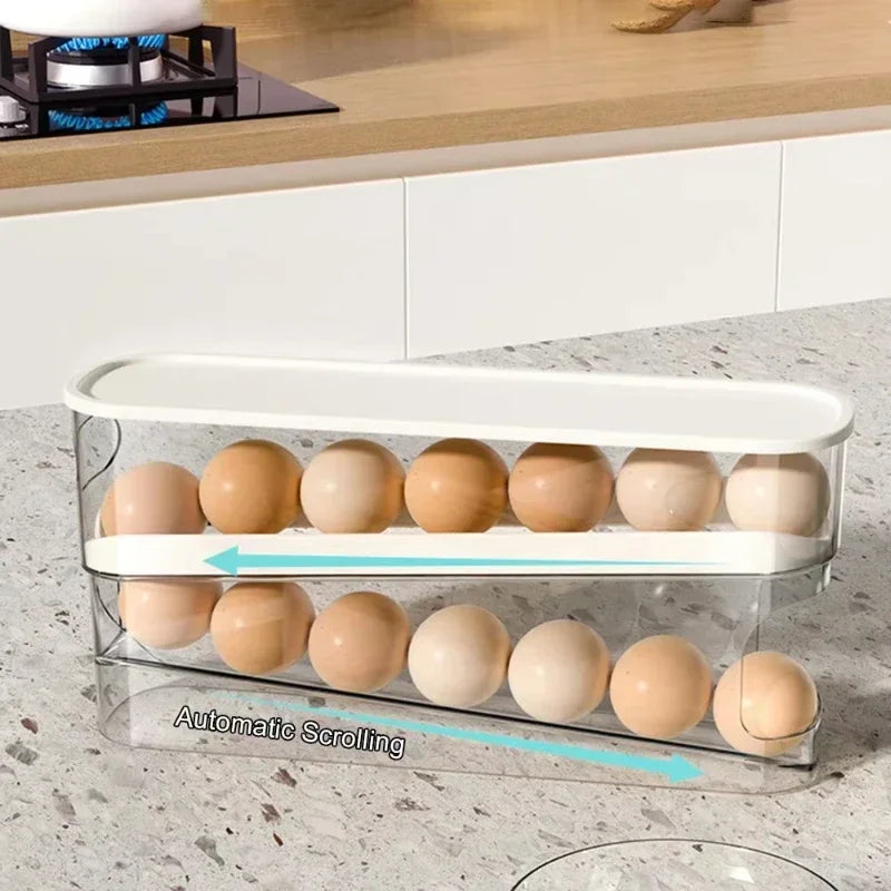 🥚 Double-Layer Rolling Egg Storage Box – Refrigerator Organizer 🥚