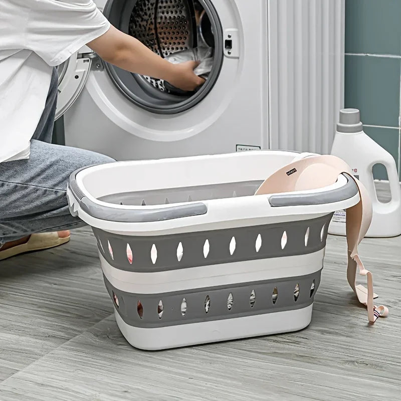 🧺 Foldable Laundry Basket with Handles – Durable Space-Saving Plastic Hamper for Home