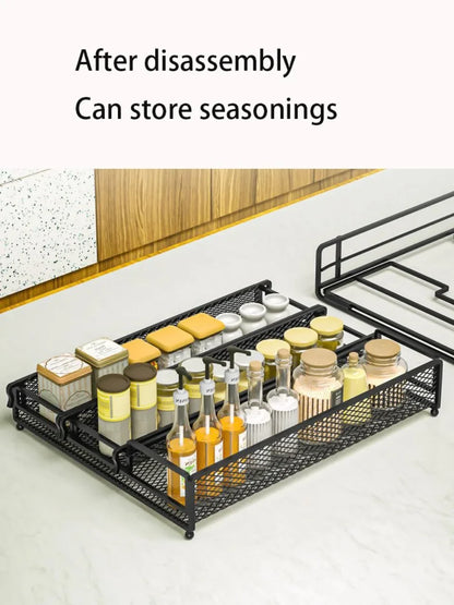 3-Tier Foldable Kitchen Storage Rack – Sleek Black Organizer