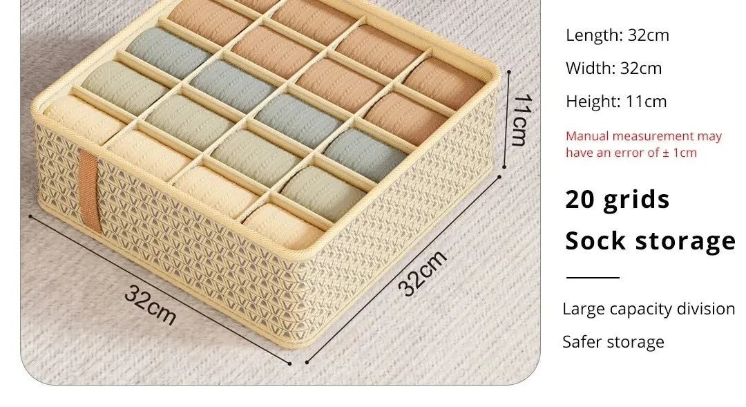 👕 Foldable Multi-Grid Underwear & Sock Organizer – Sturdy Non-Woven Drawer Storage Box