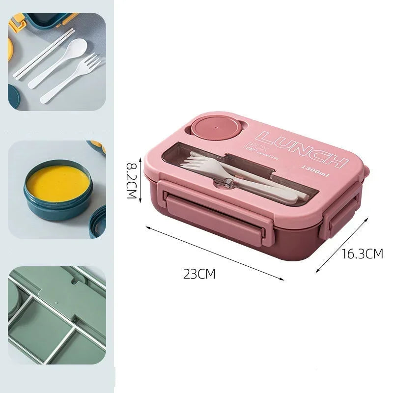 🍱 1300ML Bento Lunch Box – 4 Grid Leakproof Microwavable Set 🍱