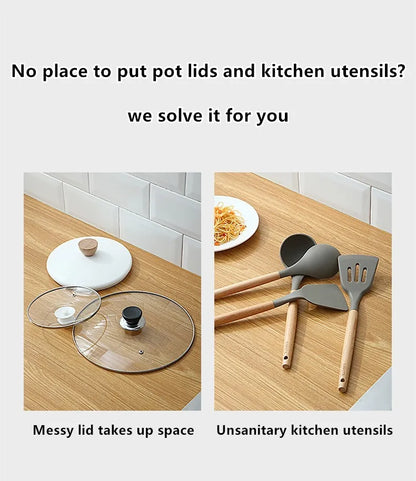 🧼Foldable Spoon & Lid Holder – 🍳 Drip-Free Cooking Organizer