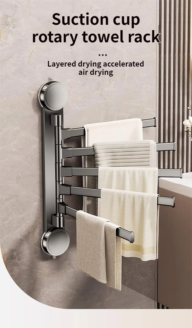 🚫🔩 No-Drill Rotating Suction Towel Rack – Foldable Double Bars 🚿
