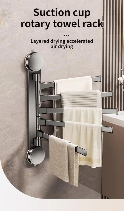 🚫🔩 No-Drill Rotating Suction Towel Rack – Foldable Double Bars 🚿
