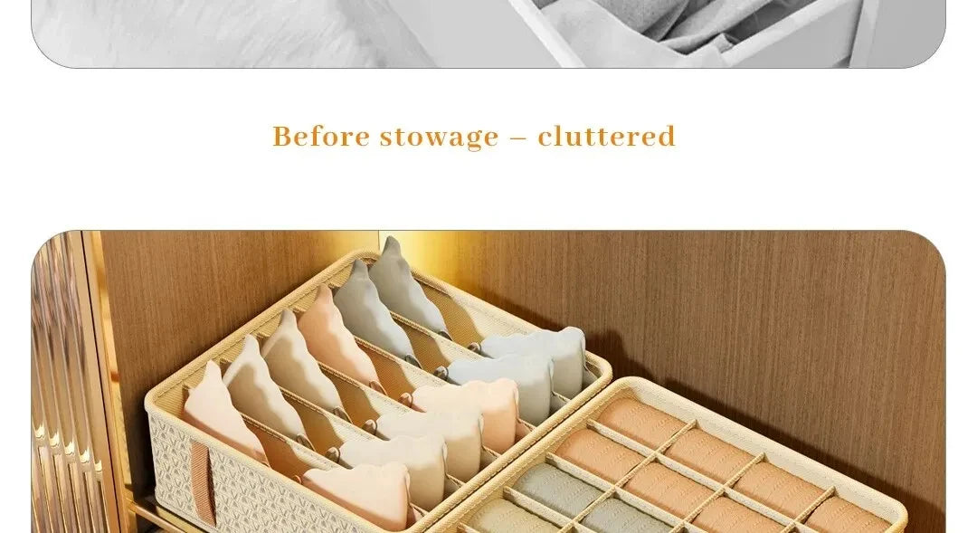 👕 Foldable Multi-Grid Underwear & Sock Organizer – Sturdy Non-Woven Drawer Storage Box