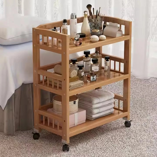 🪵 Wooden 3-Tier Storage Rack – Rolling Organizer for Kitchen & Living Room 🛋️🚚