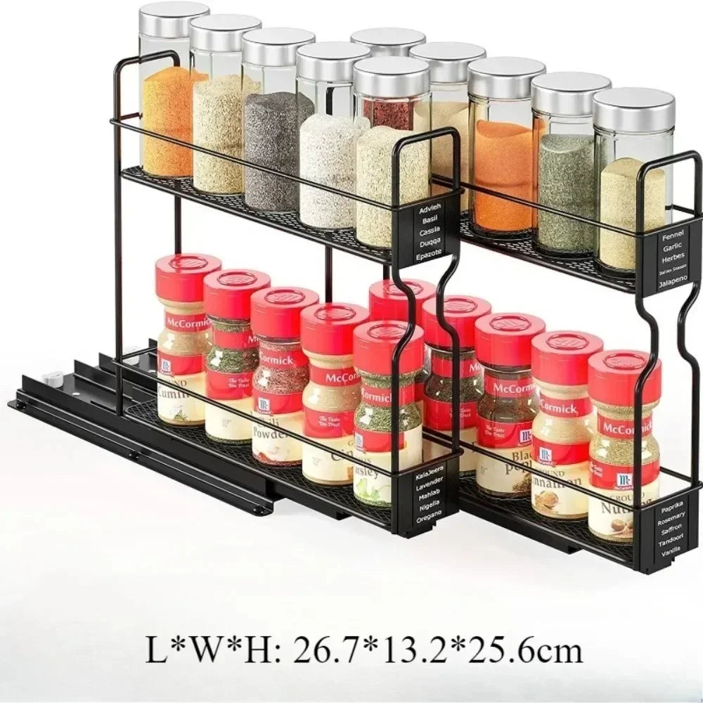 🧂 Sliding Spice Rack – Double Layer Seasoning Organizer for Kitchen Cabinets 🧺