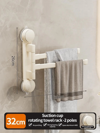 🚫🔩 No-Drill Rotating Suction Towel Rack – Foldable Double Bars 🚿