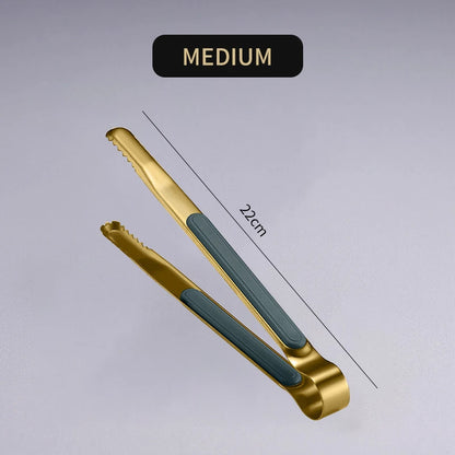 🍖 Gold Stainless Steel Food Tongs – Non-Slip BBQ Kitchen Tool 🍖