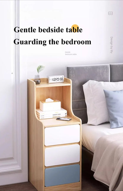 🛏️ Slim Wooden Bedside Table – 3-Drawer Modern Nightstand for Bedrooms 🌙