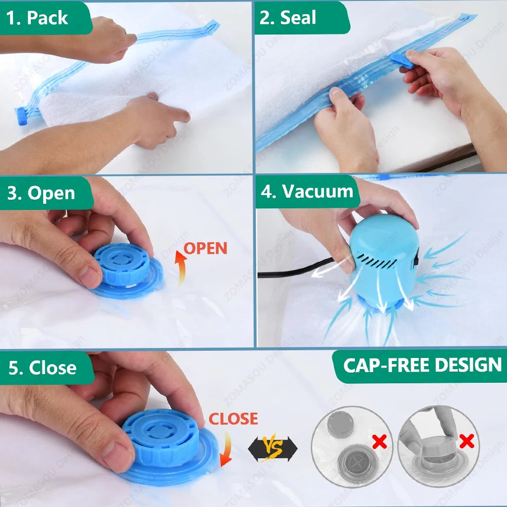 🧳 Vacuum Storage Bags – 1-24Pcs Space Saving with Hand Pump 🧳