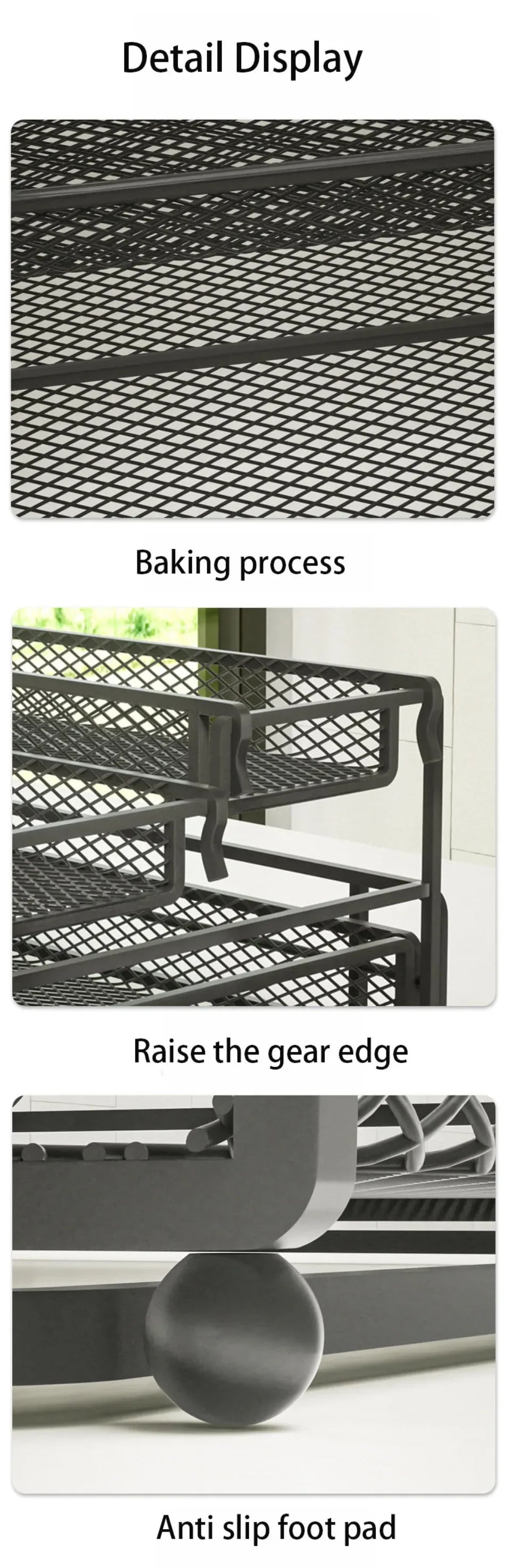 3-Tier Foldable Kitchen Storage Rack – Sleek Black Organizer